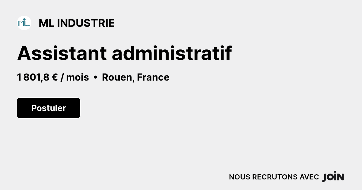 ML INDUSTRIE Rouen Assistant Administratif