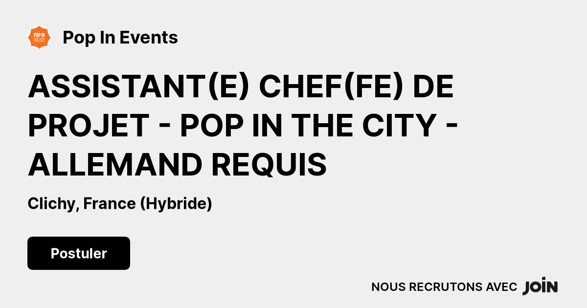 Pop In Events Clichy Assistant E Chef Fe De Projet Pop In The