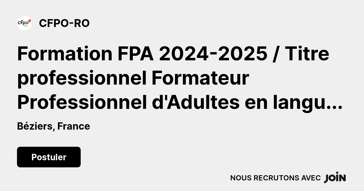 CFPO RO Béziers Formation FPA 2024 2025 Titre professionnel