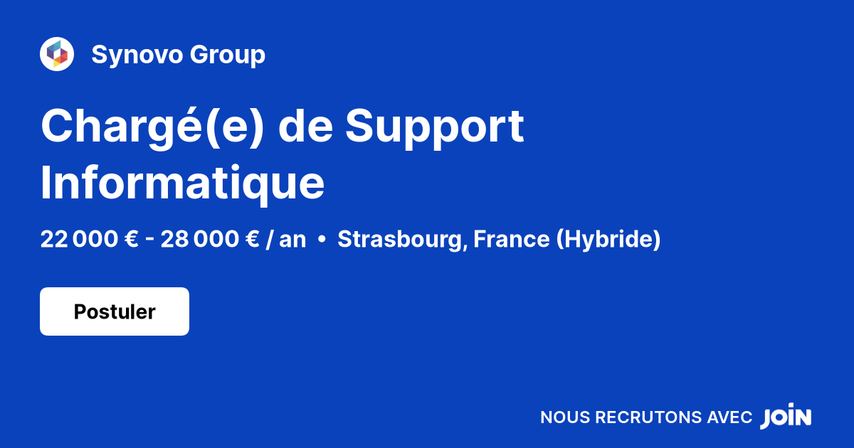 Synovo Group Strasbourg Chargé e de Support Informatique