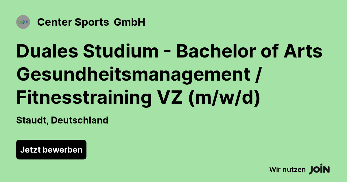 Center Sports (Staudt) Duales Studium Bachelor of Arts
