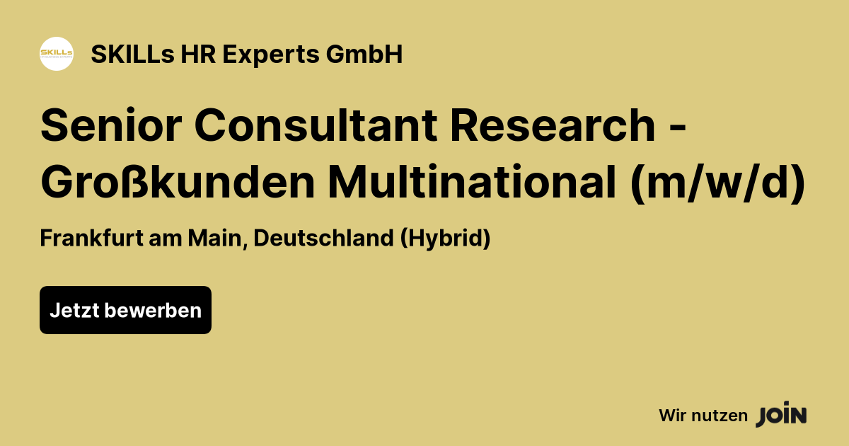 SKILLs HR Experts (Frankfurt am Main): Senior Consultant Research