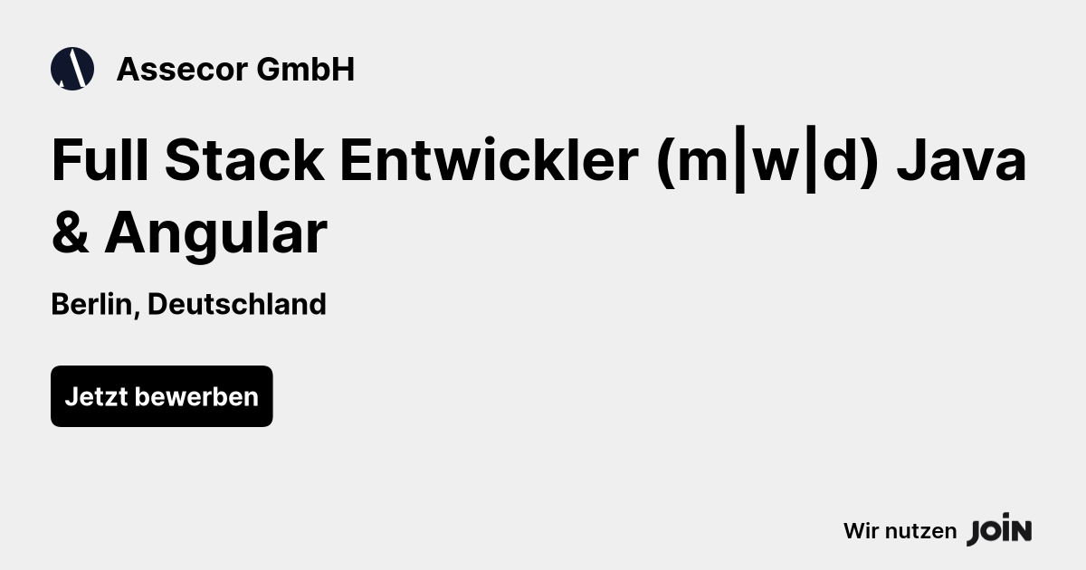 Assecor (Berlin): Full Stack Entwickler (m|w|d) Java & Angular