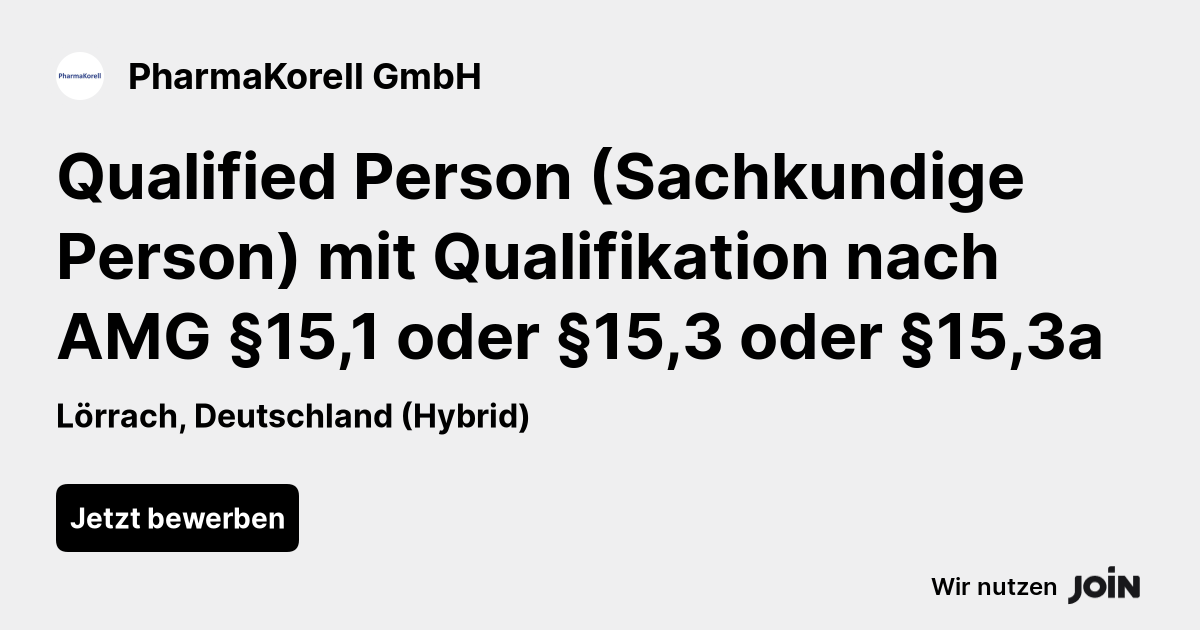 PharmaKorell (Lörrach): Qualified Person (Sachkundige Person) mit ...