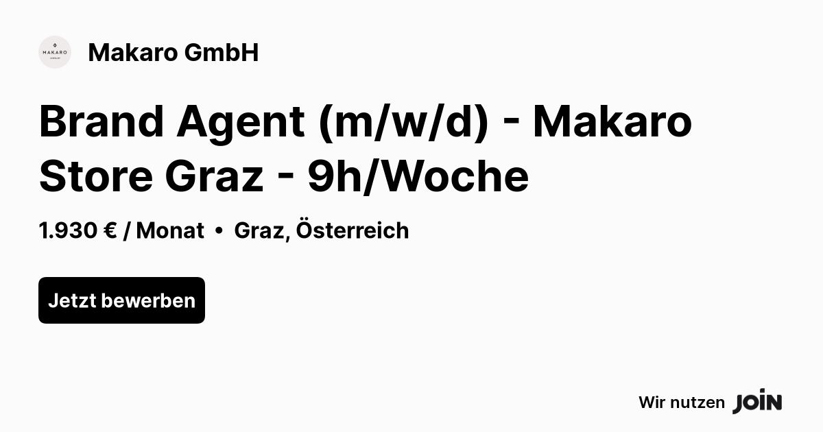 Makaro (Graz): Brand Agent (m/w/d) – Makaro Store Graz – 9h/Moche