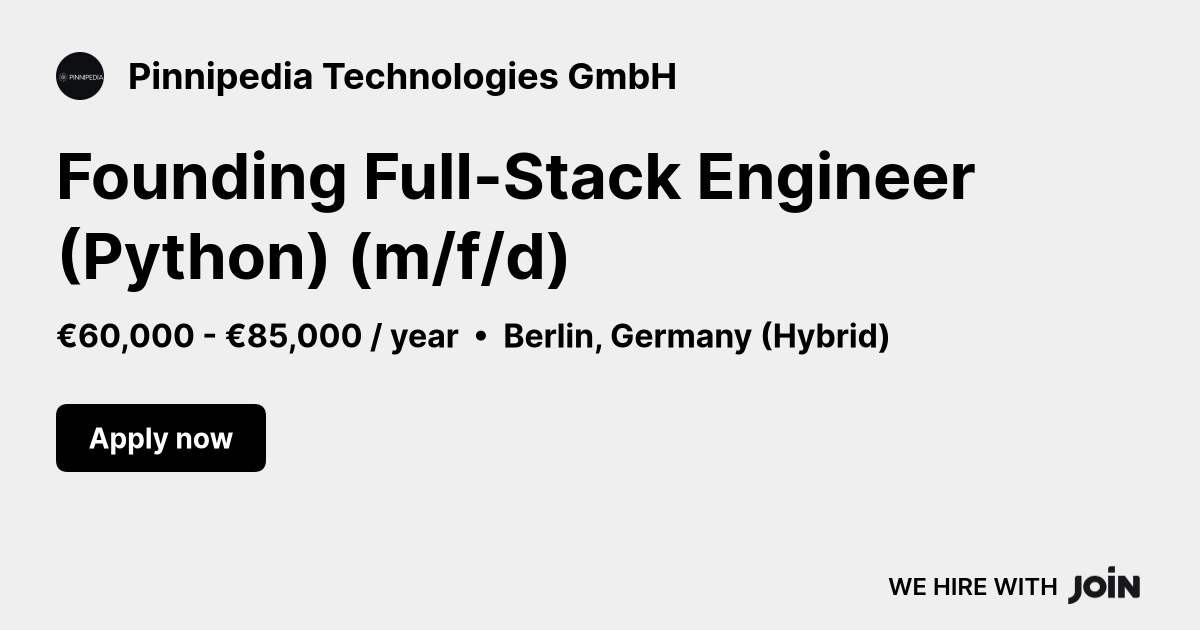 Pinnipedia Technologies (Berlin): Founding Full-Stack Engineer (Python ...