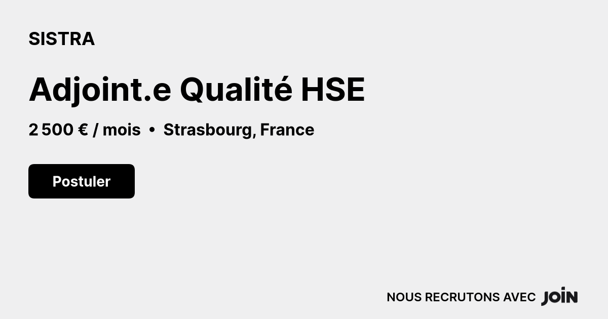 SISTRA (Strasbourg): Adjoint.e Qualité HSE