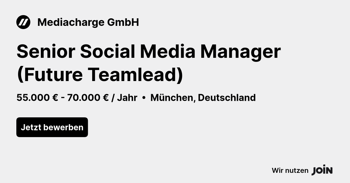 Mediacharge (München): Senior Social Media Manager (Future Teamlead)