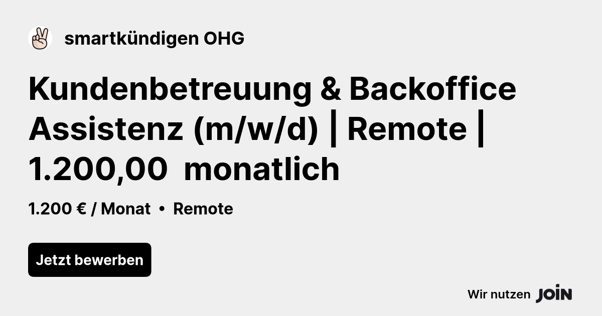 smartkündigen OHG (Remote): Kundenbetreuung & Backoffice Assistenz (m/w ...