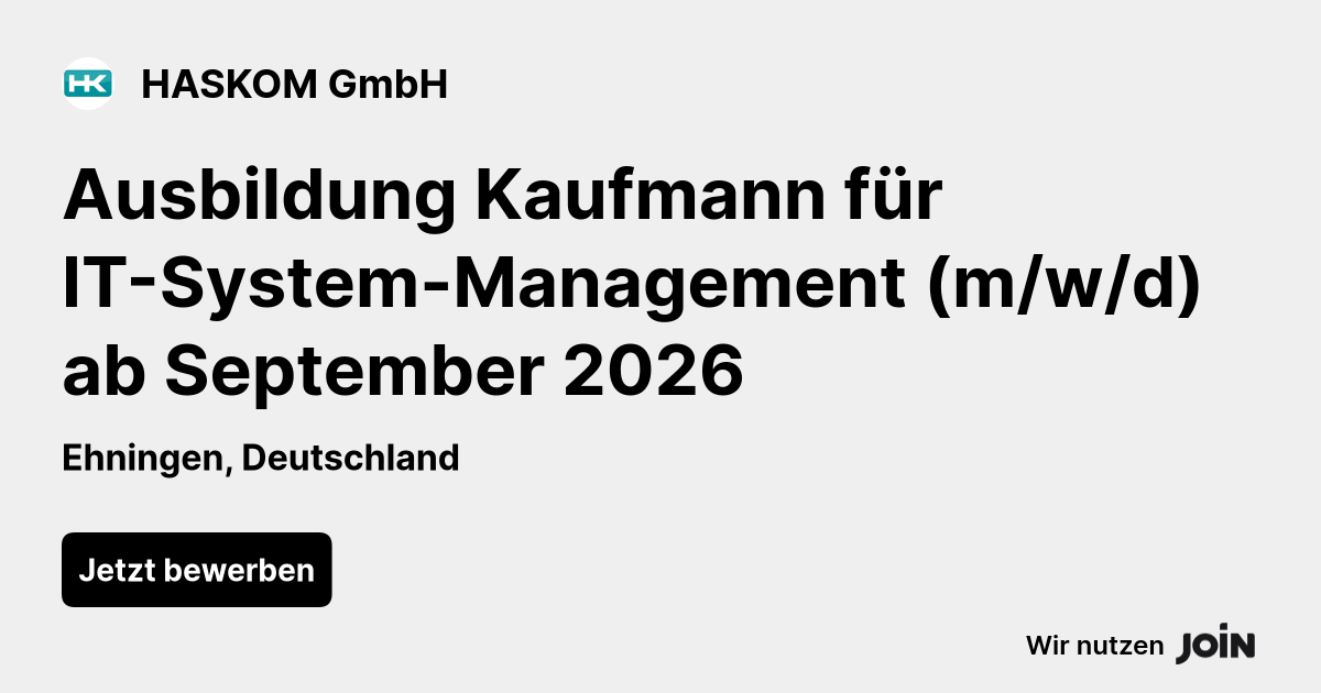 HASKOM (Ehningen): Ausbildung Kaufmann für IT-System-Management (m/w/d ...