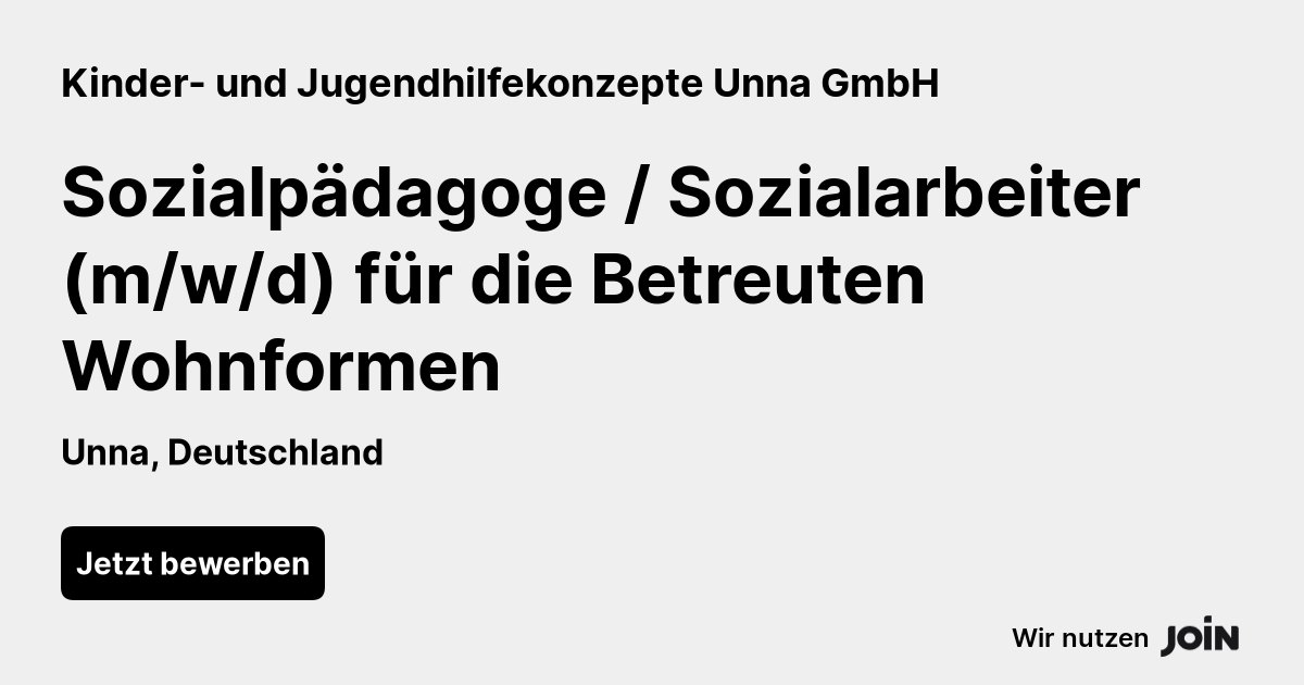 Kinder- Und Jugendhilfekonzepte Unna (Unna): Sozialpädagoge ...