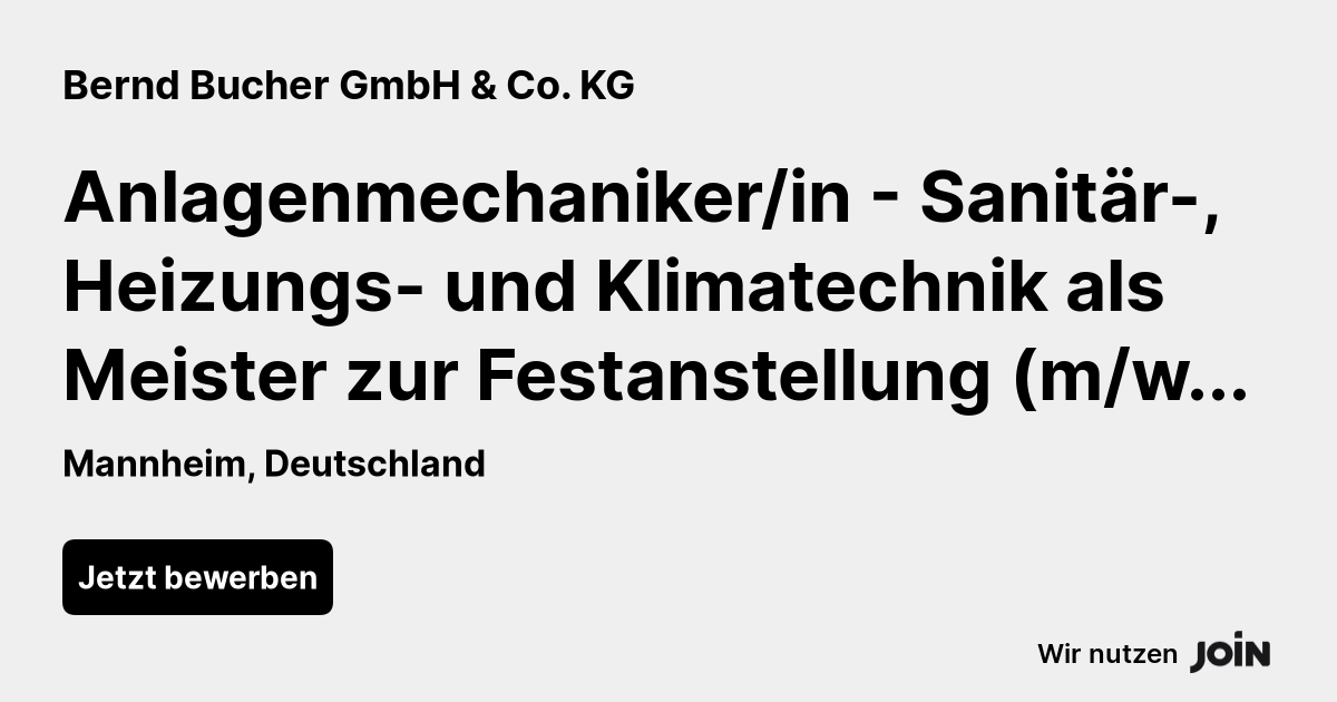 Bernd Bucher GmbH & Co. KG (Mannheim): Anlagenmechaniker/in - Sanitär ...