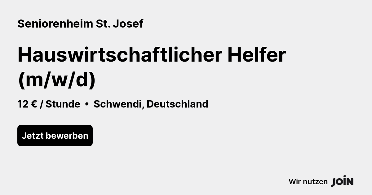 Seniorenheim St. Josef (Schwendi): Hauswirtschaftlicher Helfer (m/w/d)