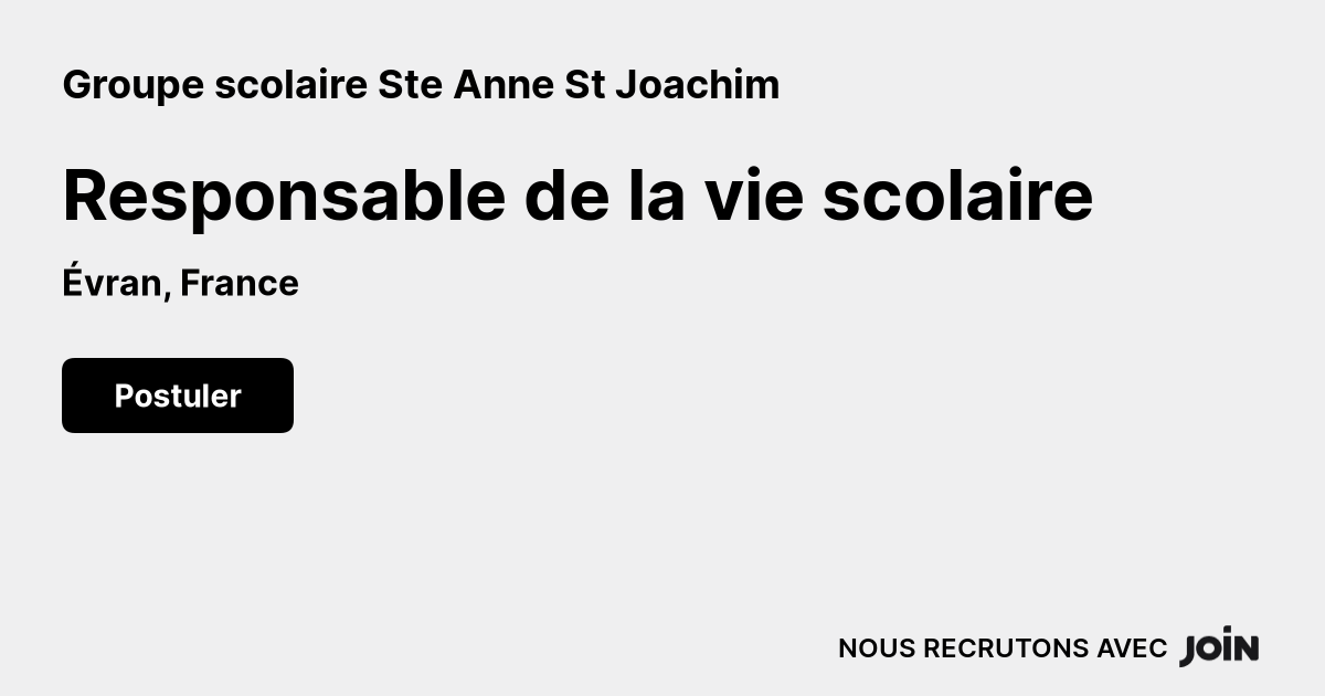 Groupe Scolaire Ste Anne St Joachim Vran Responsable De La Vie Scolaire