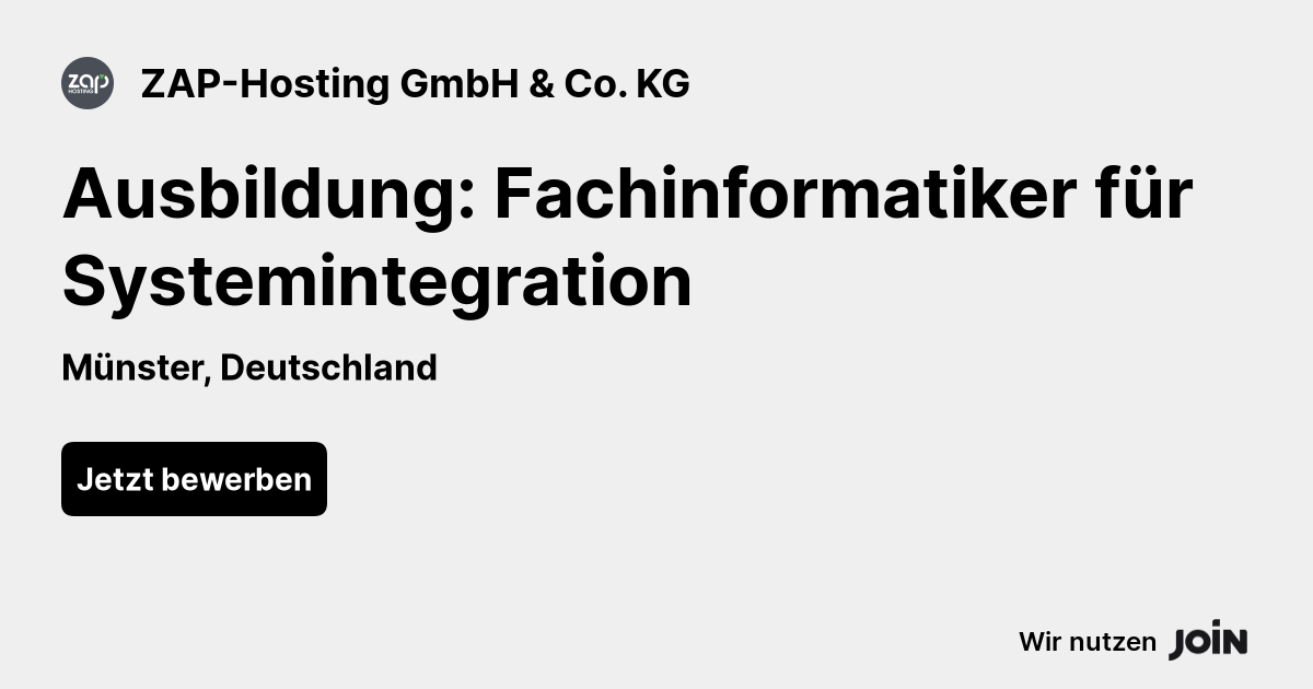 Zap Hosting Gmbh Co Kg M Nster Ausbildung Fachinformatiker F R