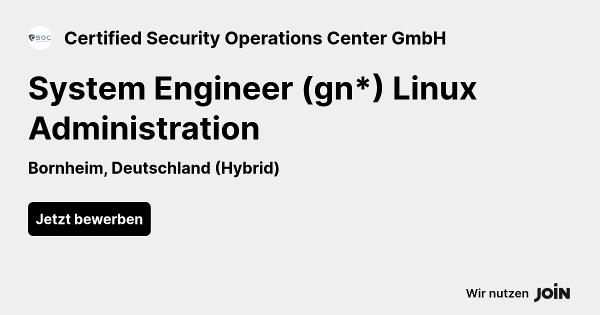 Certified Security Operations Center (Bornheim): System Engineer (gn ...
